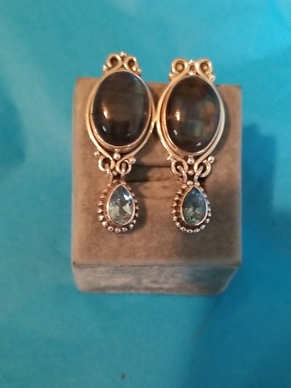 Silver Earrings with Laborderite and Topaz stones